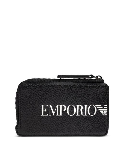 Emporio Armani Black Logo-Plaque Zip-Around Cardholder for men