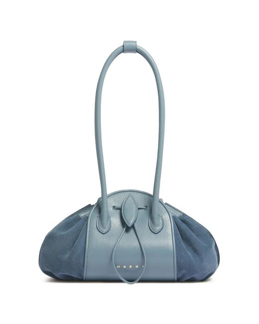 Marni Blue Leather And Suede Tulipea Shoulder Bag