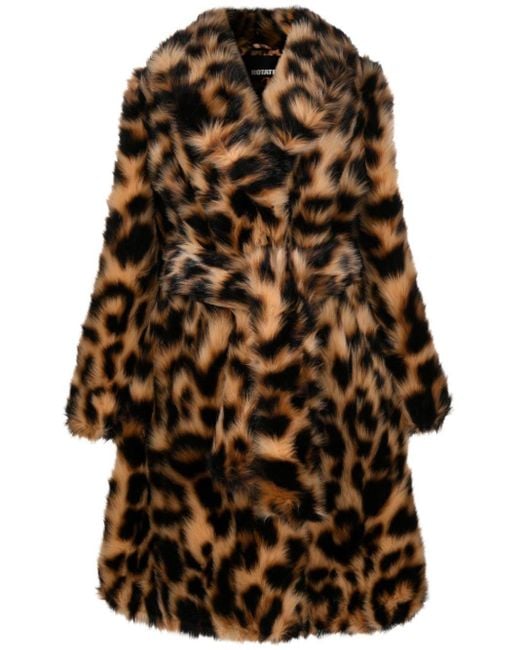 ROTATE BIRGER CHRISTENSEN Black Belted Leopard-print Faux-fur Coat
