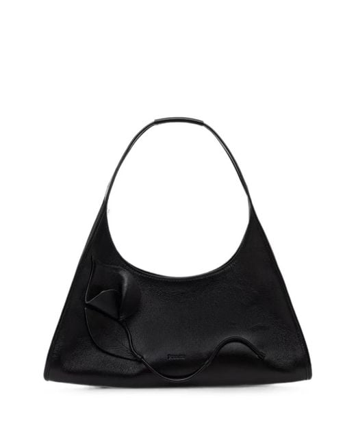 Pollini Black Amonet Flower-Appliqué Tote Bag