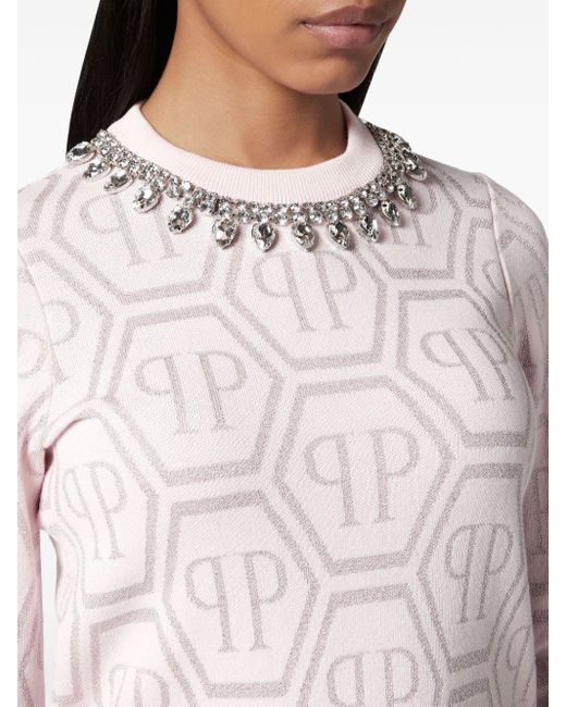 Philipp Plein Pink Kristallverzierter Pullover mit Monogramm
