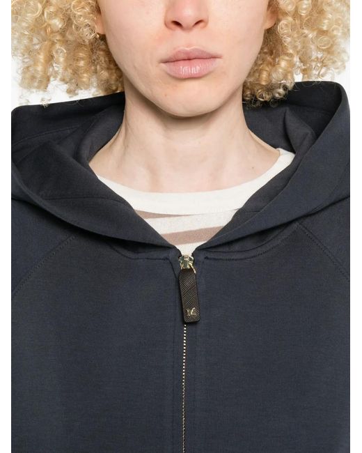 Max Mara Blue Full-Zip Hoodie With Embroidered Logo And Front Pockets