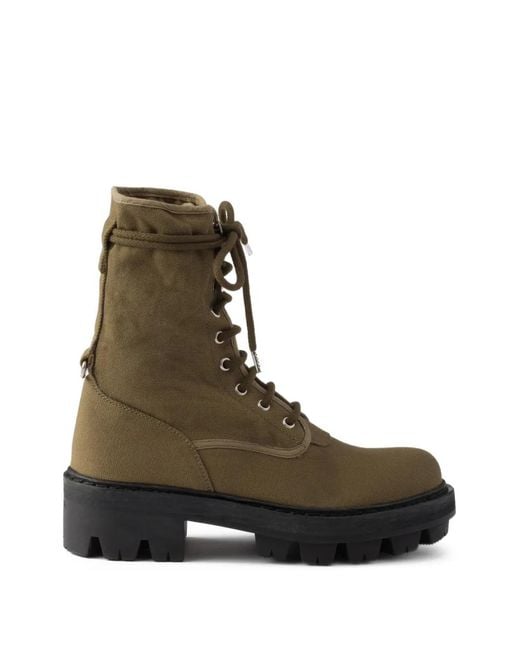 Prada Brown Canvas Lace-Up Ankle Boots