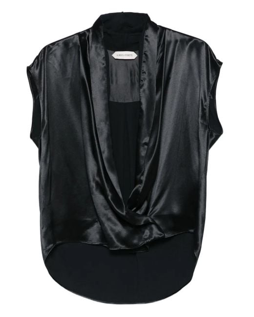 Alberta Ferretti Black Satin-Effect Twist Blouse
