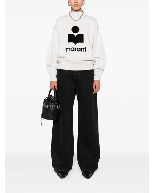 Isabel Marant White Moby Flocked-Logo Sweatshirt