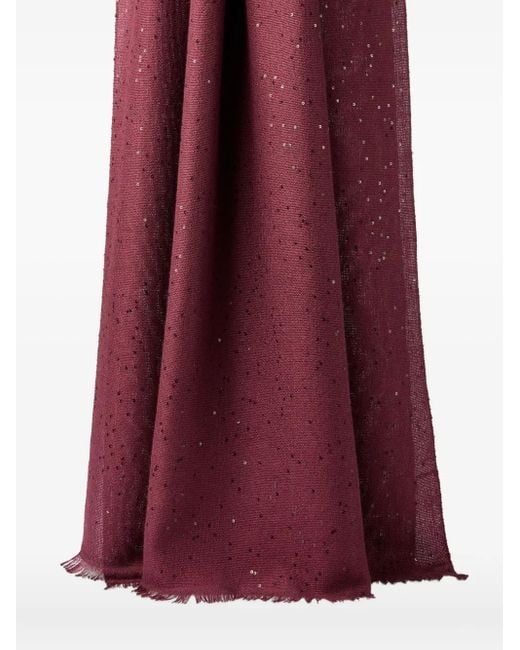 Brunello Cucinelli Purple Sequin-Embellished Fringed Scarf