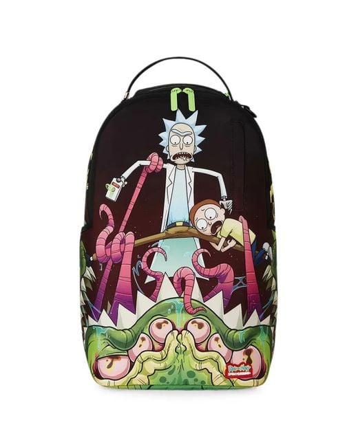 Sprayground Black X Rick And Morty Graphic-Print Backpack for men