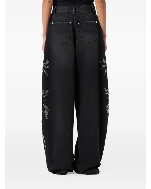 Blumarine Black Embellished Wide-Leg Trousers
