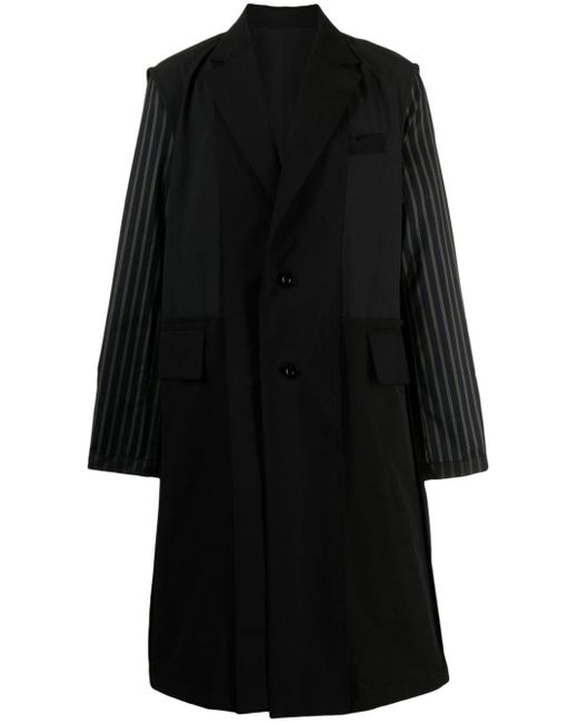 Sacai Black Striped Panelled Single-breasted Coat for men