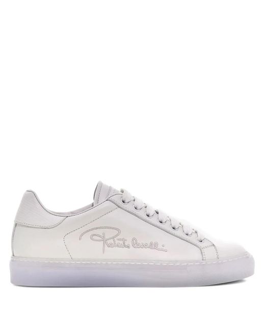 Roberto Cavalli White Logo-Embroidered Sneakers