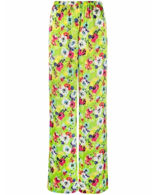 MSGM Green Floral Pattern Palazzo Trousers