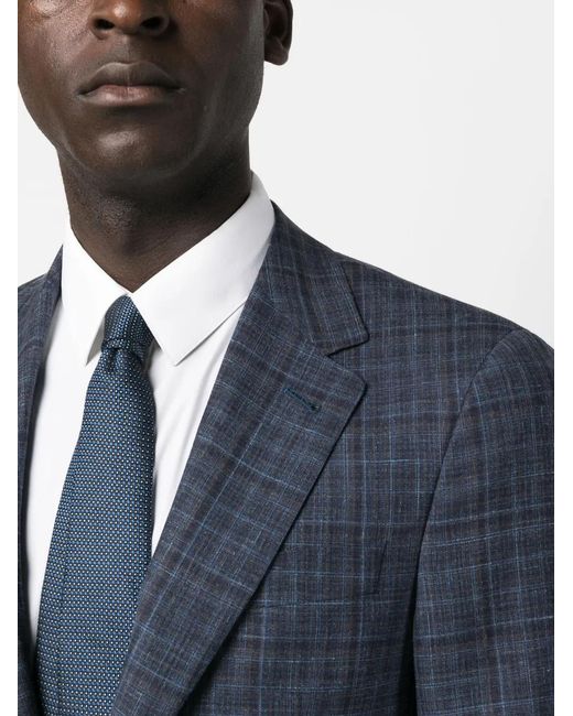 Canali Blue Check-Pattern Single-Breasted Suit for men