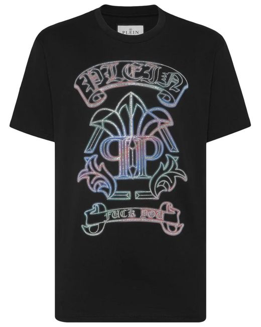 Philipp Plein Black Gothic Banner Crystal-Embellished Cotton T-Shirt for men