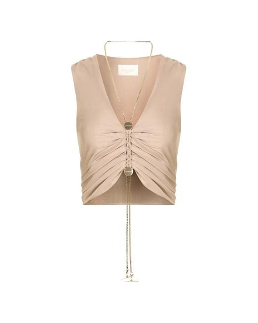 Danamé Natural Gathered V-Neck Top