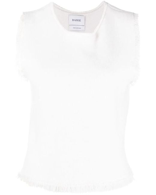Barrie White Fringe-Trim Knitted Top