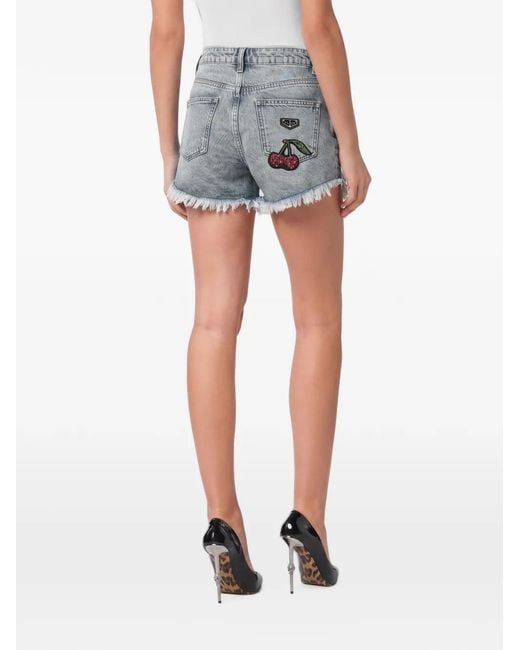 Philipp Plein Blue Belt-Loops Shorts