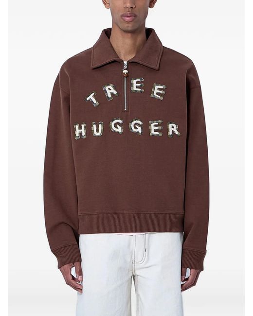 STORY mfg. Brown Geo Embroidered Half-Zip Sweatshirt for men