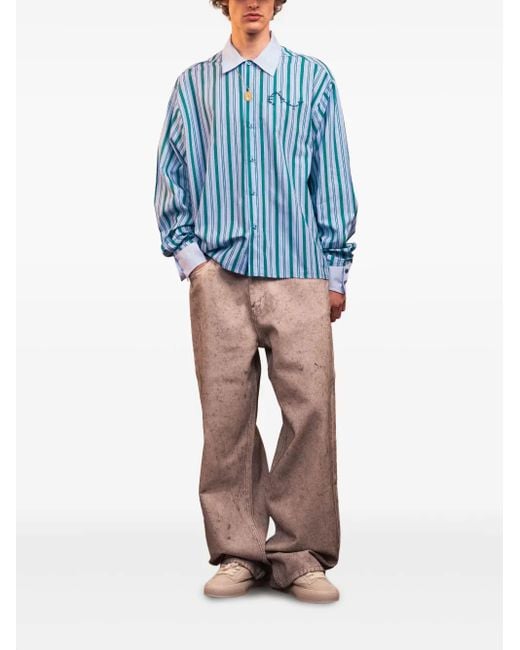 ROUGH Blue Striped Button-Up Shirt for men