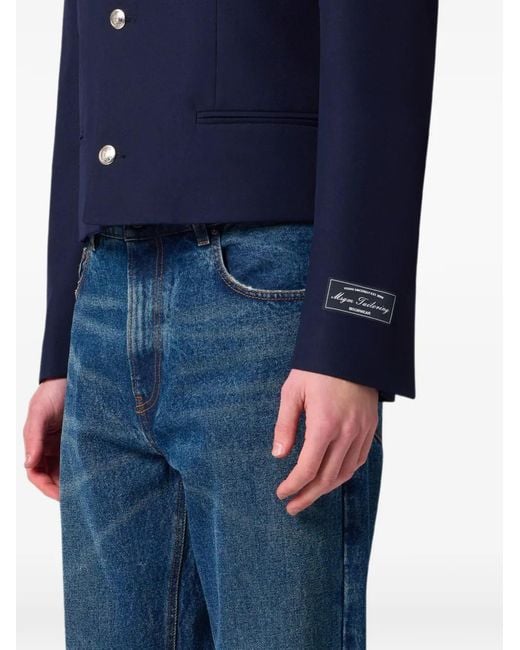 MSGM Blue Mandarin-Collar Logo-Patch Jacket for men