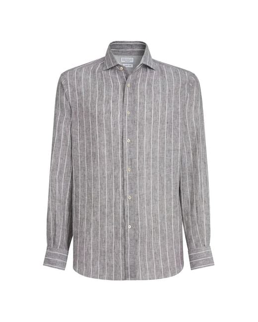 Brunello Cucinelli Gray Linen Shirt for men