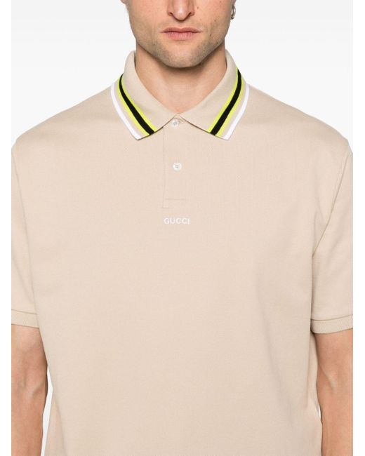 Gucci Natural Logo-Embroidered Piqué Polo Shirt for men