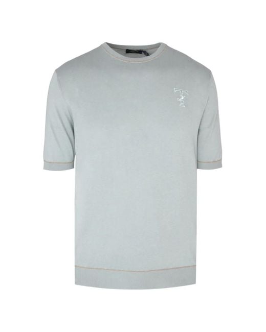 Tombolini Gray Logo-Embroidered Short-Sleeve Sweater for men