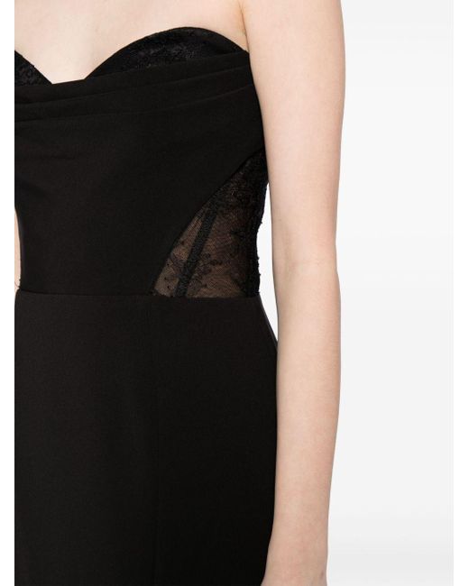 Marchesa Black Lace-detail Strapless Dress