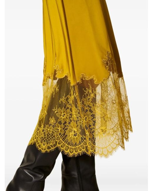 Twinset Yellow Satin Lace-Trim Slip Dress