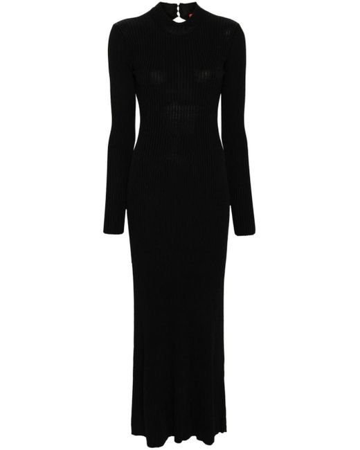 Staud Black Palmira Ribbed-knit Midi Dress