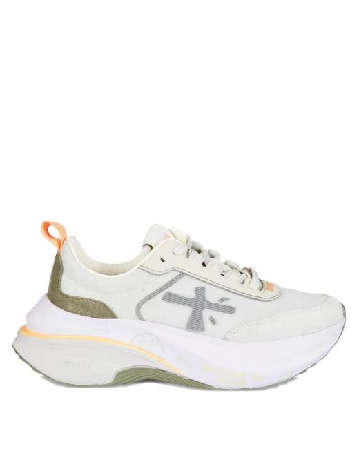 Premiata White Light Sneakers With Suede Accents