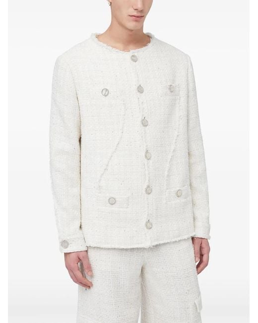 Gcds White Sequin-Embellished Tweed Jacket