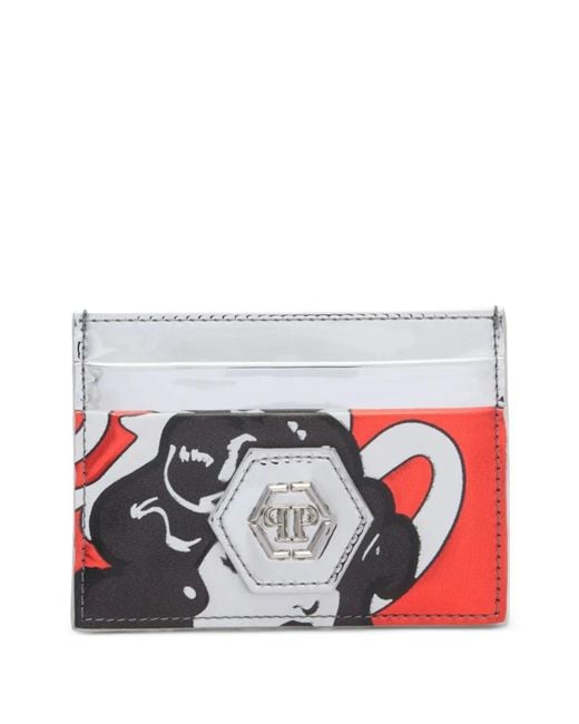 Philipp Plein White Embossed-Logo Card Holder for men