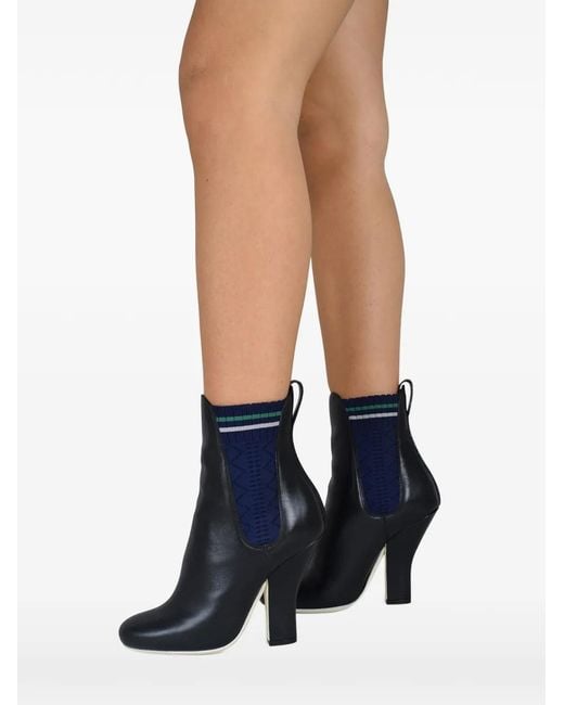 Fendi Blue Elasticated-Panels Boots