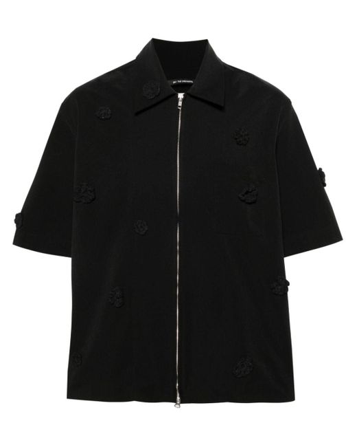 Song For The Mute Black Floral-appliqué Zip-up Shirt for men