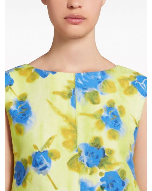 Marni Blue Floral-print Cotton Midi Dress