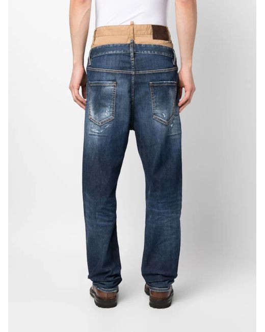 DSquared² Blue Double-Waist Distressed Jeans for men