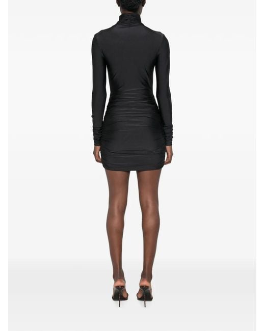 ANDAMANE Black Oleandra Ruched High-Neck Mini Dress
