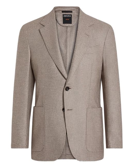 Zegna Brown Houndstooth Pocketed Blazer for men