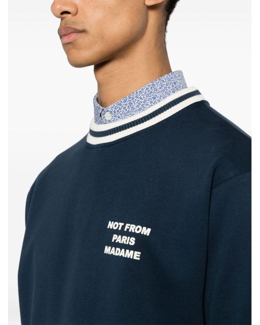Drole de Monsieur Blue Slogan-print Cotton Sweatshirt for men