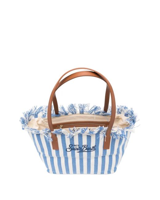 Mc2 Saint Barth Blue City Striped Fringed Tote Bag
