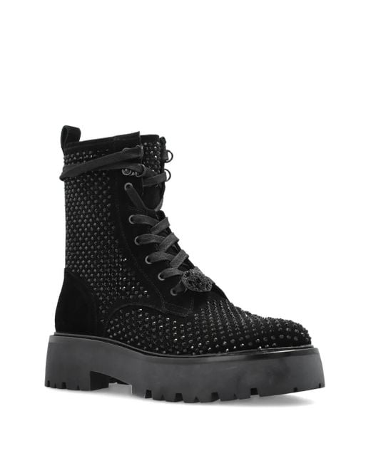 Kurt Geiger Black Embellished Lace-Up Boots