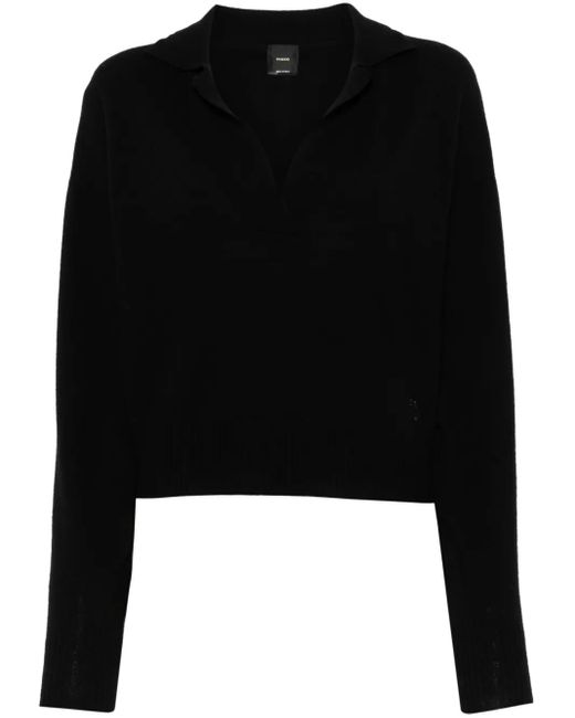 Pinko Black Love Birds-Embroidered Polo Top