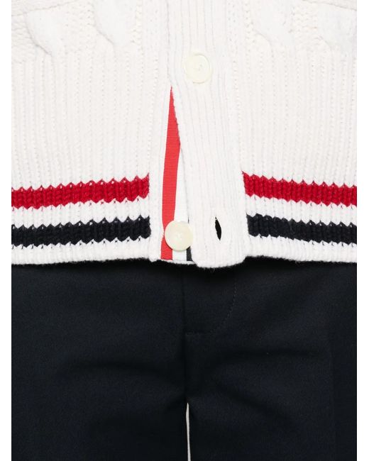 Thom Browne White Cable Knit Wool Cardigan for men