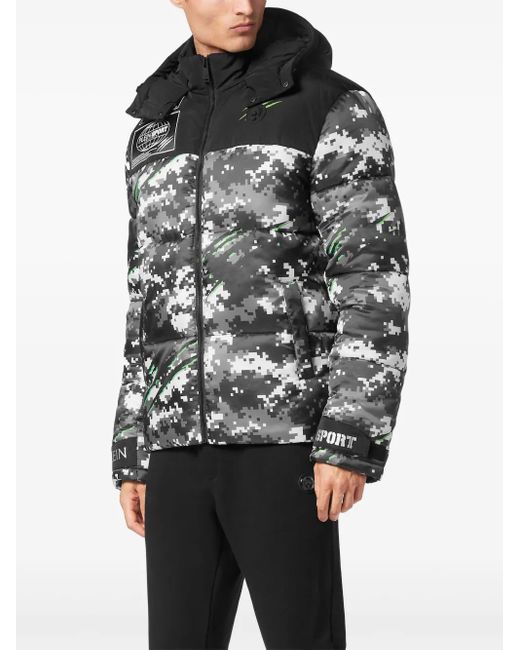 Philipp Plein Gray Pixel Puffer Jacket for men