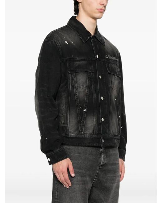 Amiri Black Paint-Splatter Denim Jacket for men