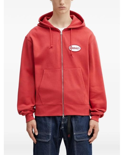 Gramicci Red Logo-Patch Zip-Up Hoodie for men