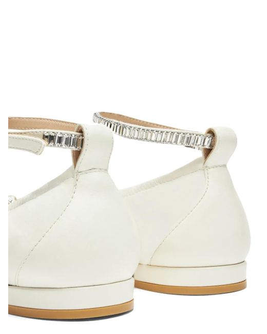Stuart Weitzman White Crystal-Embellished Bow Flats
