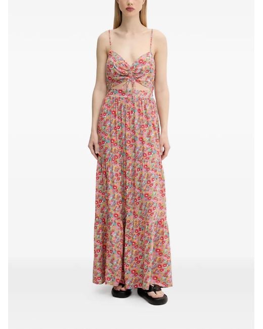 Rip Curl Pink Las Dalias Floral-Print Tiered Maxi Dress