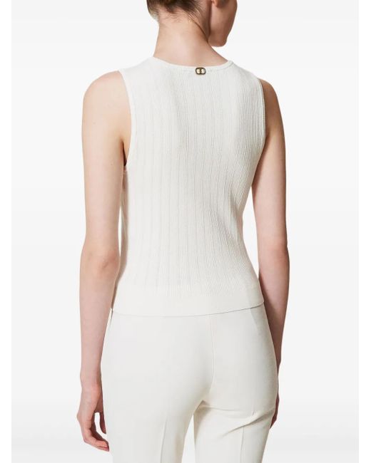Twinset White Button-Up Knitted Top