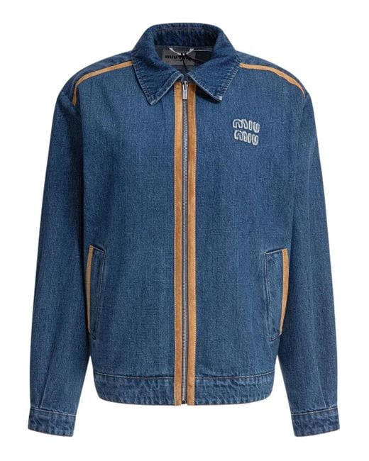 Veste En Jean À Logo Brodé Miu Miu en coloris Blue